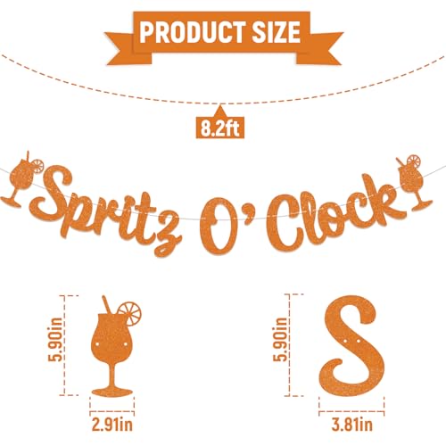 Image of Spritz O'Clock Banner - Lemon Citrus Bridal Shower Bachelorette Wedding Party Decorations, Spritz Bar Banner, Orange Birthday Spritz Station Decoration Orange Glitter