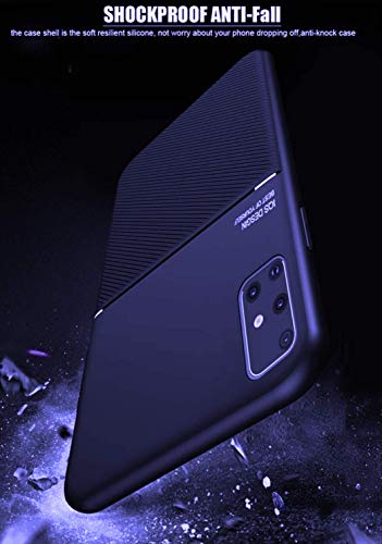 Image of MOBITUSSION Carbon Pattern Shockproof PU Fabric Semi Flexible Back Case Compatible with Samsung M31s (Blue)