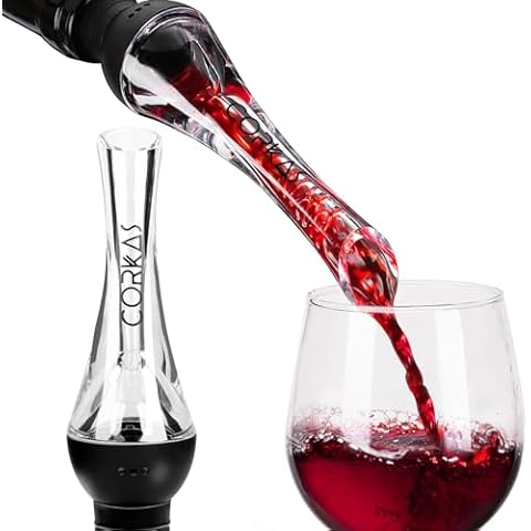 CORKAS Wine Aerator Professional Quality Wine Aerator Pourer, 2-in-1 Wine Pourer Aerator and Decanter Spout for Aerating Wine Instantly, Wine Accessories Gift for Wine Lovers, No-Drip or Spill Cover