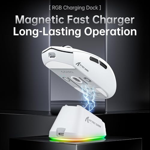 Image of ATTACK SHARK G3 Pro Wireless Gaming Mouse with Magnetic Charging Dock,White | PixArt PAW3311 Gaming Sensor,BT /2.4G Wireless /Wired Gaming Mouse,25K DPI,59g Ultra-Lightweight Gamer Mice for PC /Win /PS4 /Mac