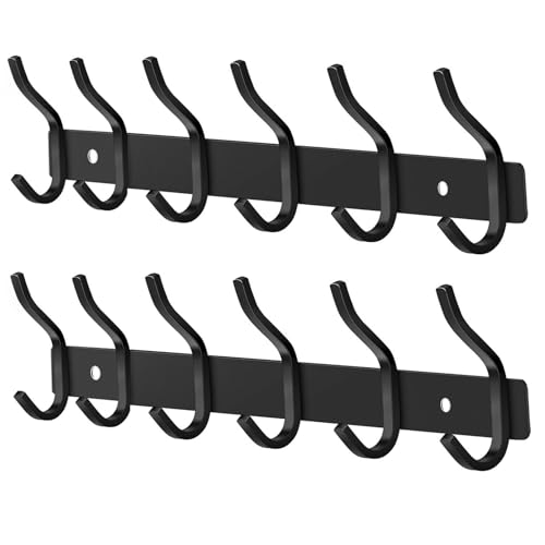 HAMUTH Coat Rack Wall Mount with 6 Hooks, 17 Inch Black Wall Hooks, 2 Packs - image 1