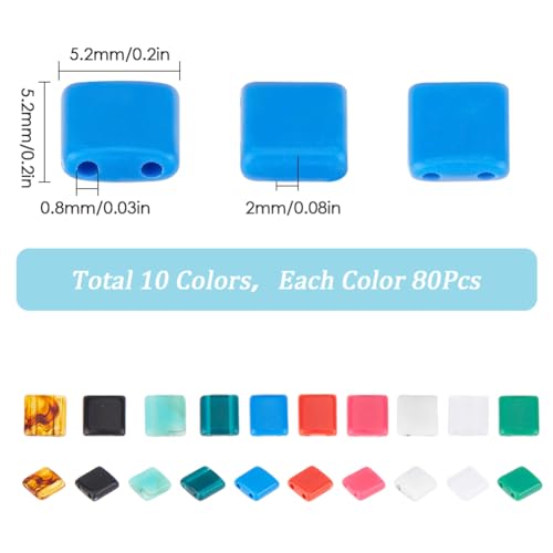 SUNNYCLUE 1 Box 800Pcs 2 Hole Seed Bead Flat Square Spacer Beads Bulk Acrylic Opaque Plated Carrier Half Tila Cube Mixed Color Mini Beads for jewellery Making DIY Friendship Bracelets Necklace Crafts - Image 2