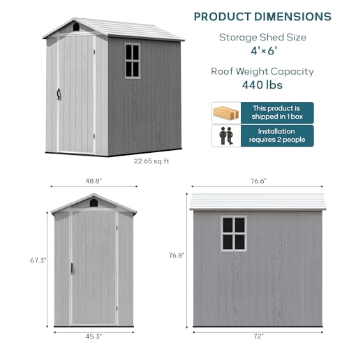 Image of Greesum 4x6FT Plastic Outdoor Storage Shed with Floor, Light Gray