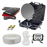 PremiumX Camping Sat-Anlage HDTV 35cm Schüssel im Koffer HD TV Receiver Sat-Finder Single LNB 10m Koaxial-Kabel F-Stecker
