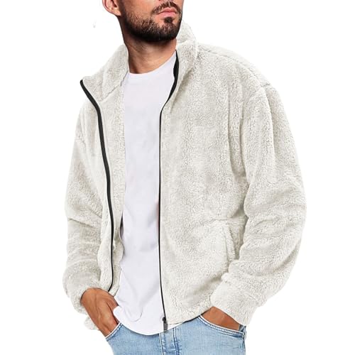 Chaquetas Hombre Abrigo Hombre Invierno Abrigos Duradero para Salidas Y Uso Diario Jacket Vintage con Cremallera Chaqueta Fleece Casual Abrigo De Color Liso Blanco L