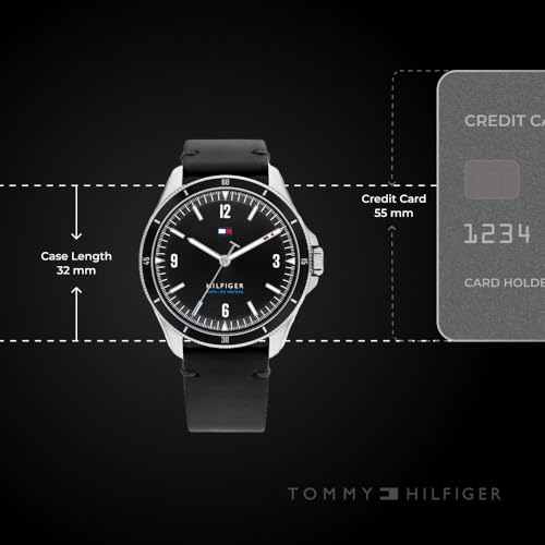 Image of Tommy Hilfiger Analog Black Dial Leather Strap Watch for Men