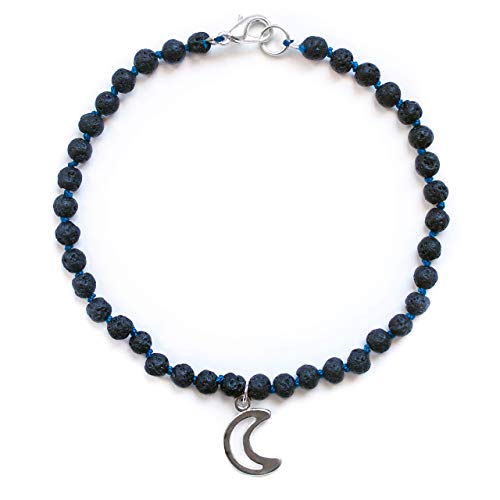 Moon Charm and Lava Stone Diffuser Anklet; knotted lava stone anklet, essential oil anklet, moon charm, diffuser jewelry
