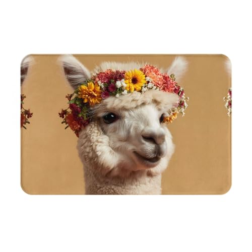 YTUOPWE Felpudo de 40,6 x 61 cm, diseño de alpaca con una corona, absorbe el agua, antideslizante, para puertas delanteras, entradas y baños