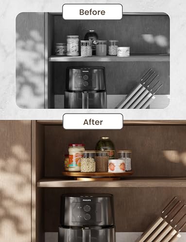 Tidita 13" Acacia Lazy Susan Organizer for Table - Wooden Lazy Susan Turntable - Wood Kitchen Turntable Storage Food for Cheese Boards, Pantry, Fridge, Countertop (Acacia Wood, 13 Inch)