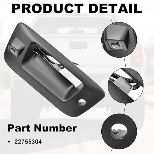 Image of PartsFlow Tailgate Handle Backup Camera Fits 2007-2014 Chevy Silverado GMC Sierra 1500 2500 3500 Tailgate Reversing Rear View Park Assist Camera RCA Plug Replaces 22755304