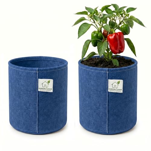 Image of 400 GSM Geo Fabric Round Grow Bags 6x6 Inch, Blue Planting Bags for Terrace and Kitchen Gardening Pack of 2