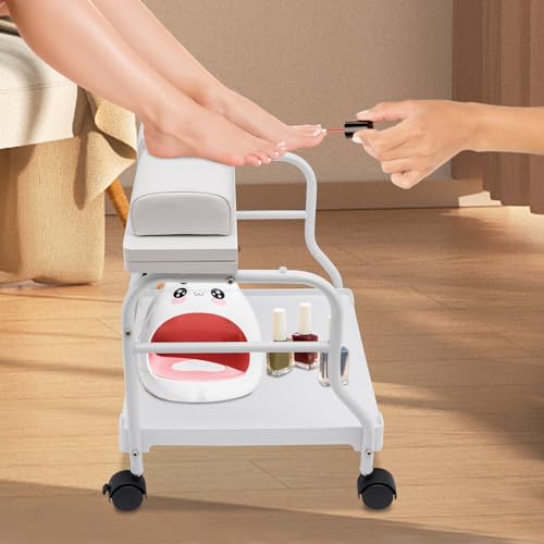 Portable Foot Trolley, Beauty Salon Foot Bath Portable Trolley with Four Wheels, Cart for Beauty Parlors, Hair Salons, Home Bathrooms(White)