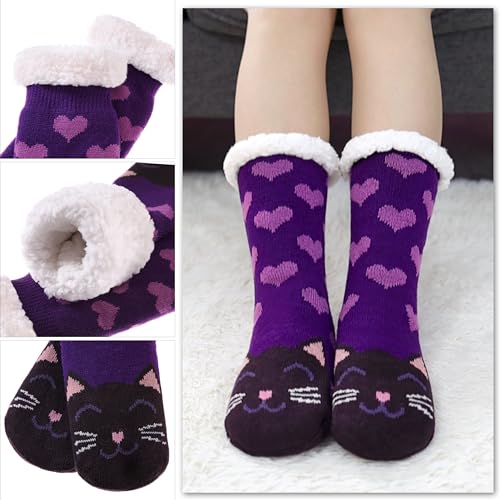 POEATEZO Womens Slipper Socks Soft Warm Fluffy Winter Fleece Lined Sherpa Socks3