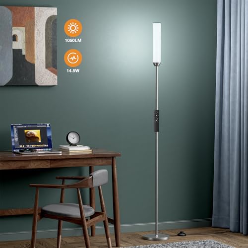Image of Ambimall LED Floor Lamp with Remote Control, Foot Switch, Deep Grey