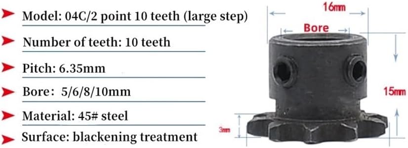 Mechanical Roller Chain Sprockets Tooth Roller Chain Sprocket,1Pcs 04C Chain Gear 45# Steel 9T/10T Teeth Large Step Industrial Sprocket Wheel with Top Wire Bore 5/6/8/10mm(8mm)