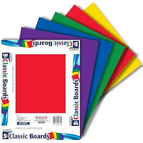 ArtSkills 11" x 14" Poster Board, School and Craft Supplies, Bold Assorted, 5-Pack