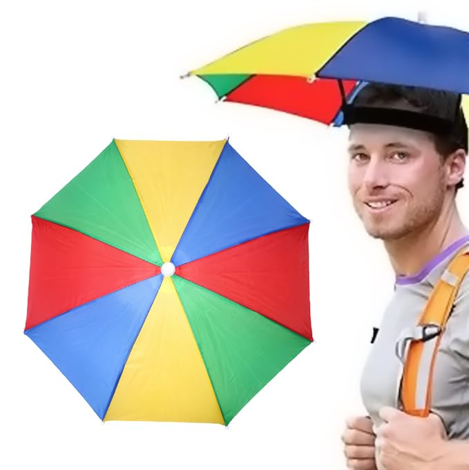 Hand Free Elastic Band Colourful Hat/Cap Umbrella Kids and Adults for Sun and Rain Protection (1Pc)-image-45
