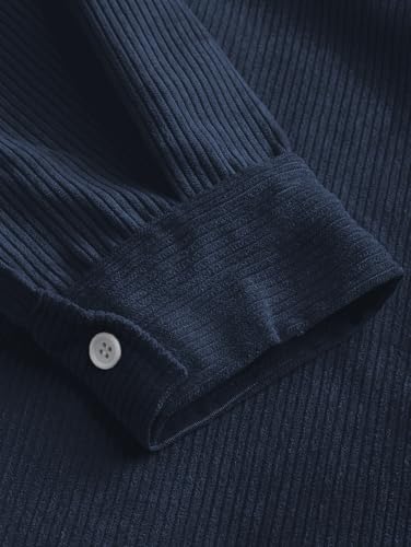 Image of ZAFUL Men's Corduroy Shirts Solid Color 2024 Fall Half Button Long Sleeves Polo Shirt Casual Work Collared Shirt with Pocket