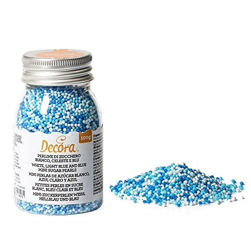 Decora 2081123 Paquete de 100 g de Perlas de azúcar blanco azul celeste