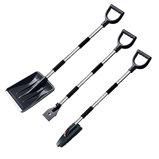 multifun Snow Shovel Kit, 3-in-1 Snow Shovel with Ice Scraper and Snow Brush, 3 Piece Collapsible Design Portable Emergency Snow Shovel Set for Car Truck Camping and Other Outdoor Activities