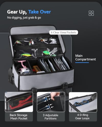 Image of Large Fishing Tackle Bag for Soft Plastic Baits Storage, 20PCS Soft Bait Clear Storage Bag, Fishing Gear Organizer for Weights, Reels & Hooks, 900D Waterproof Oxford Fabric