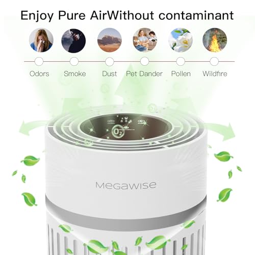 Image of MEGAWISE Air Purifier for Large Rooms Up to 1076 ft, H13 True HEPA Filter, 99.97% 0.3 Micron Filtration, 25dB Quiet, CARB Certified Ozone Free, Portable Air Cleaner for Pets, Bedroom, Office