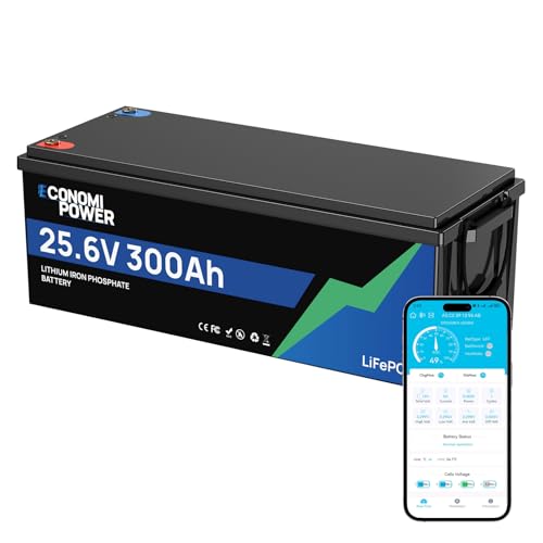 EconomiPower 24V 300Ah LiFePO4 Lithium Battery – 7680Wh, 200A BMS Bluetooth, Low-Temp Cutoff, 15000+ Cycles, Expandable 24V Lithium Battery for RV Solar Marine Trolling Motor