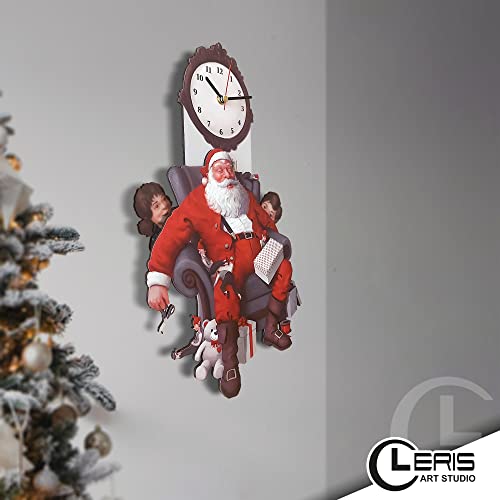 Reloj de pared Santa Claus y niños con péndulo miniatura 5