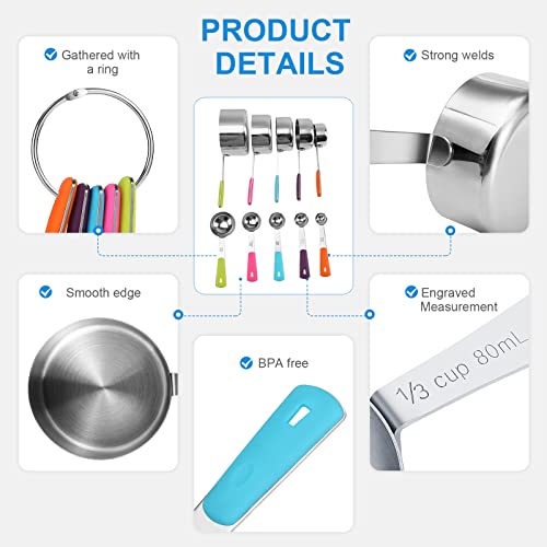 11Pcs Stainless Steel Measuring Cups And Spoons Set, Stackable Metal Measure Cup, Widely Used Kitchen Dry Food, Cooking Baking Measurements (Kitchen Funnel) #TOP3