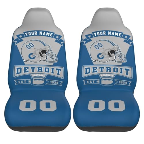 Mfbogh Custom Detroit Car Seat Covers Personalized Name Number Protector Cover for Cars Front Seats Nonslip Elastic Soft Auto Decor Accessories Universal Fits for Cars Trucks SUV (1PC & 2PC)