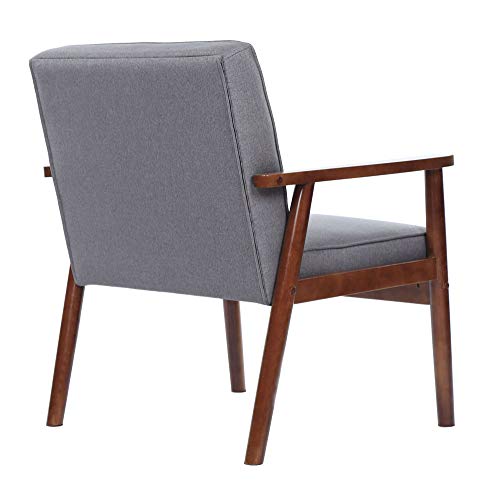 Mtfy Mid-Century Retro Modern Accent Chair,Wooden Arm Upholstered Back Lounge Chairs,Living Room Chair Fabric Upholstered Armchair Solid Wood Lounge Chair Sofa Seat Gray (Type-1) #TOP4