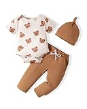 Baby Boy Clothes Summer Outfits Infant Birthday Gifts Cute Bear Print Short Sleeve Romper Top Brown