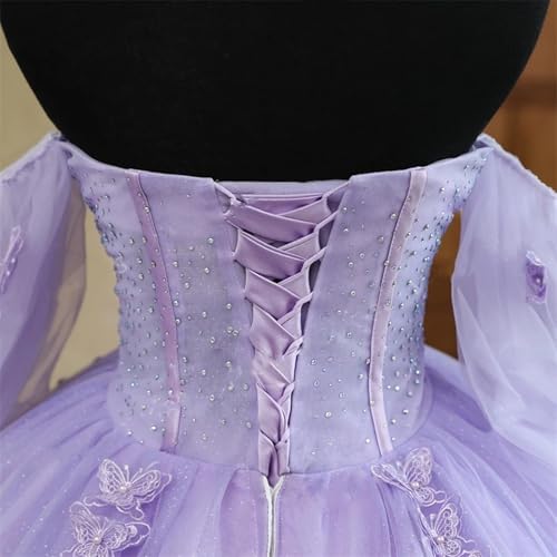 SanLIJIAN Off Shoulder Quinceanera Dresses Ball Gown 3D Butterfly Sweet 16 Dresses for Teens Long Sleeve Pageant Gown4