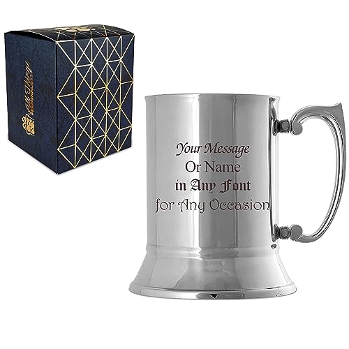 Personalised Engraved Stainless Steel Tankard, Comes with Presentation Gift Box, Personalise This with Any Message or Name for Any Occasion, Engraved in The UK