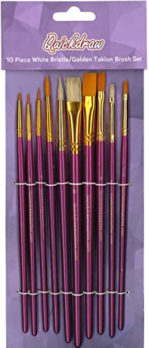 Quickdraw Supplies Pro Artist Paint Brush Set 10 Piece Detailing Fine Modelling Painting Supplies Brushes (Pro Golden Taklon Brush Set)