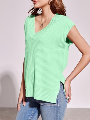 Image of Saodimallsu Womens V Neck Sweater Vest Oversized Ribbed Knit Sleeveless Casual Loose Fit Pullover Tank Top
