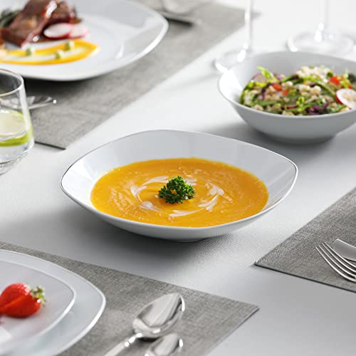 Malacasa Dinnerware Sets, 24-Piece Porcelain Plates And Bowls Sets, White Square Dinnerware Set-Silver Rim, Serving Plate For Dessert, Salad, Soup, Modern Dish Set For 6, Series Elisa #TOP5