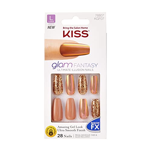 KISS Glam Fantasy Ultimate Illusion Nails, kit especial FX de unhas de gel falso, 
