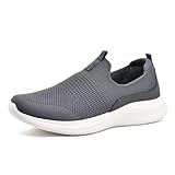 TIOSEBON Women's Walking Tennis Shoes Knit Slip on Mesh Comfortable Sneaker 2229 Deep Gray US 7.5