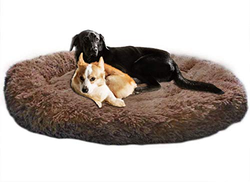 LINRUI Orthopädisches Hundebett XXL Hundesofa für Mittlere große Grosse Hunde Labrador Flauschig Oval Hundekissen Hoch Memory Foam,Rund Kuschelig Hundehöhle,Waschbares,Antistress,Abwaschbar Braun