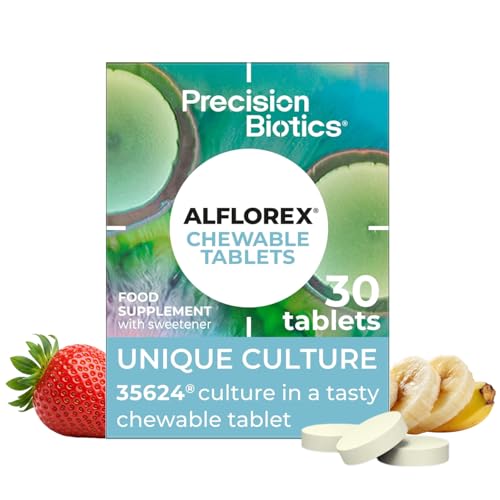 Alflorex Chewable - Daily Gut Health Supplement with Unique Bifidobacterium Longum Bacteria Strain 35624 - Bacterial Cultures - Strawberry & Banana Flavour - 30 Chewable Tablets