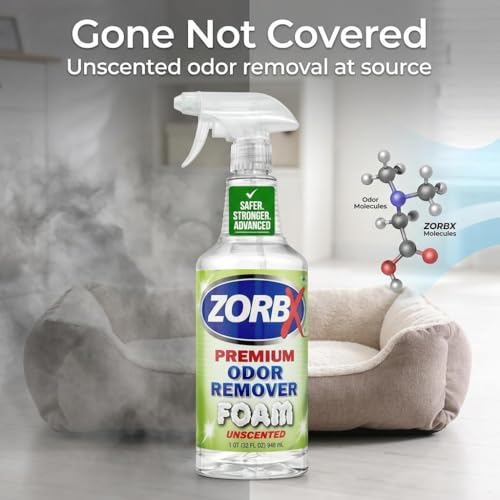 Image of ZORBX Unscented Odor Remover Foam 32 Oz, Hospital-Grade, Extra Strength | Fragrance-Free Permanent Odor Eliminator Foamer for Pets, Drains, Garbage Disposal, Carpets, Bathroom & Kitchen