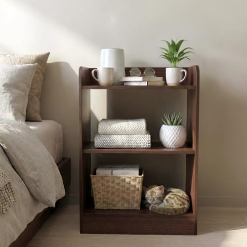 Image of WonderStand | SOMNIA 3 Shelves Bedside Table (Mahagony) | Bed Side Table for Bedroom | End Table /Coffee Table /Home Decor Table /End Table for Living Room