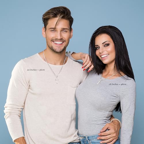 Besteel 925 Sterling Silver Cross Necklace for Men Women | 5mm 316L Stainless Steel Diamond-Cut Cuban Link Curb Chain, Beveled-Edge Religous Pendant Jewelry, 16-30'' Christian Baptism Gift3