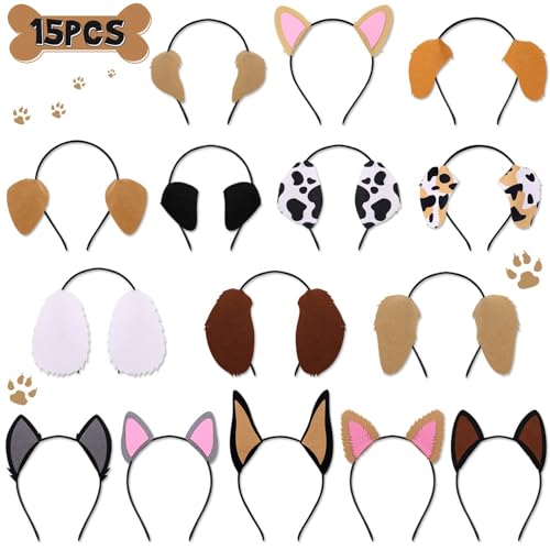 CiyvoLyeen 15 PCS Puppy Dogs Party Hats Ear Headbands for Pet Birthday Party New Year Favors Dog...