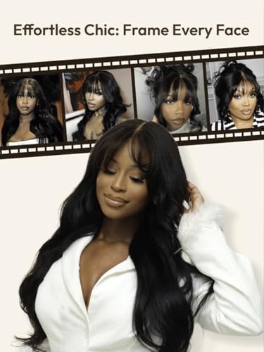 Image of KLAIYI Pre Everything Glueless 13x4 Lace Front Wigs Human Hair Loose Body Wave Bye Bye Knots Pre Cut Lace Pre Bleached Pre Plucked 30S Ready to Wear And Go Frontal Wig with Natural Curtain Bang 22Inch