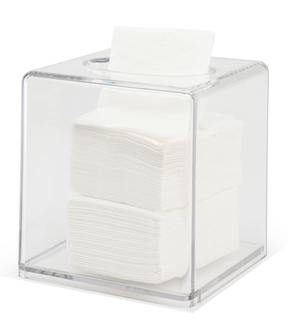 E-Qianw Square Acrylic Box Tissue Box Holder, Transparent Tissue Square Box Clear Napkin Dispenser for Home Office Car Picnic