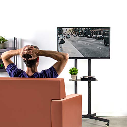 VIVO Mobile TV Cart for 32-65 inch LCD LED Plasma Flat Panel Screen TVs up to 110 lbs, Pro Height Adjustable Rolling Black Stand with Laptop Shelf