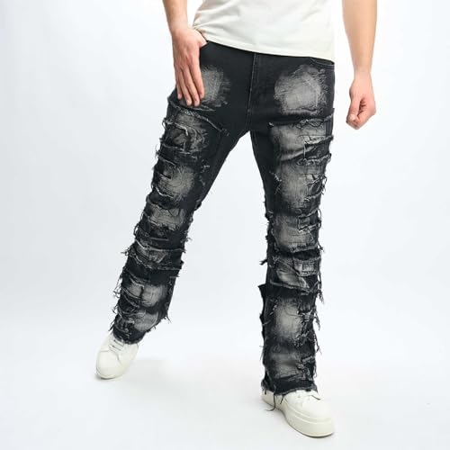 Ripped Jeans Men Stretch Fit Skinny Stacked Destroyed Jeans Trendy Y2k Slim Fit Patch Denim Pants High Street Trouser2