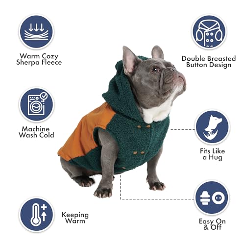 Image of Spark Paws Reversible Dog Hoodie, Sweater for Winter Cold, Warm Clothes for Small Medium Large Breeds - Orange and Green - L